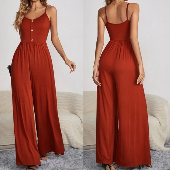 Boho black button detail spaghetti straps jumpsuit - Picture 13 of 13